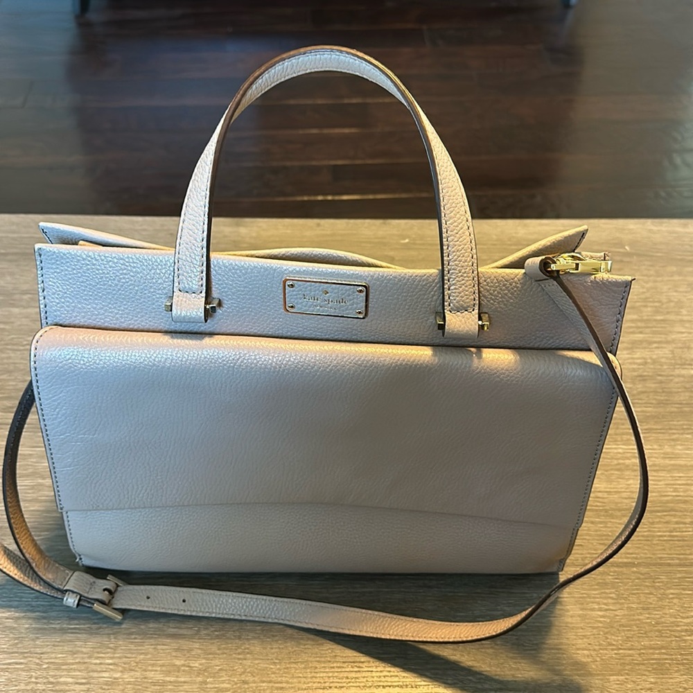 Kate Spade Taupe Pebbled Leather Large Front Flap Tote w/ Black Suede Sides